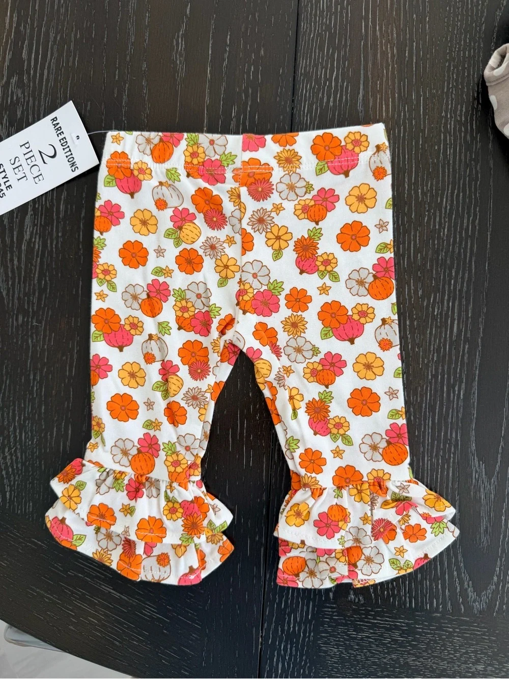 Rare Editions Gray Polka Dot Pumpkin Tunic & Floral Ruffle Leggings Set